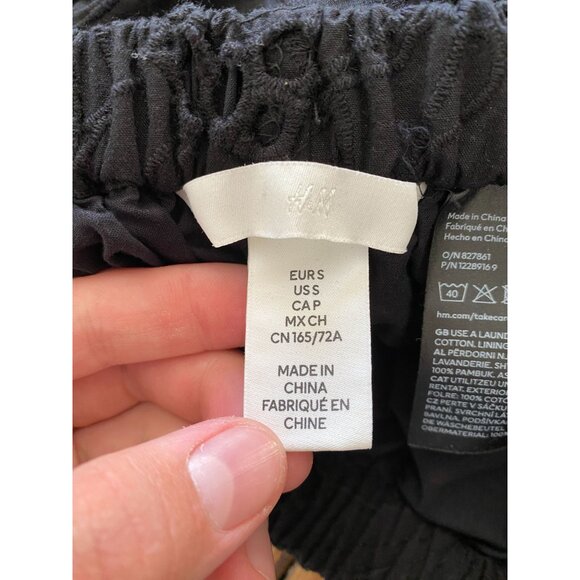 H&M Womens Black Eyelet Midi Skirt Cotton Elastic Waist Floral S 100% Cotton - Picture 4 of 8